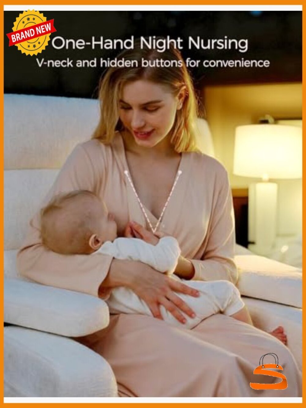 Nursing Maternity Nightgown Long Sleeve Breastfeeding Labor & Delivery View 3